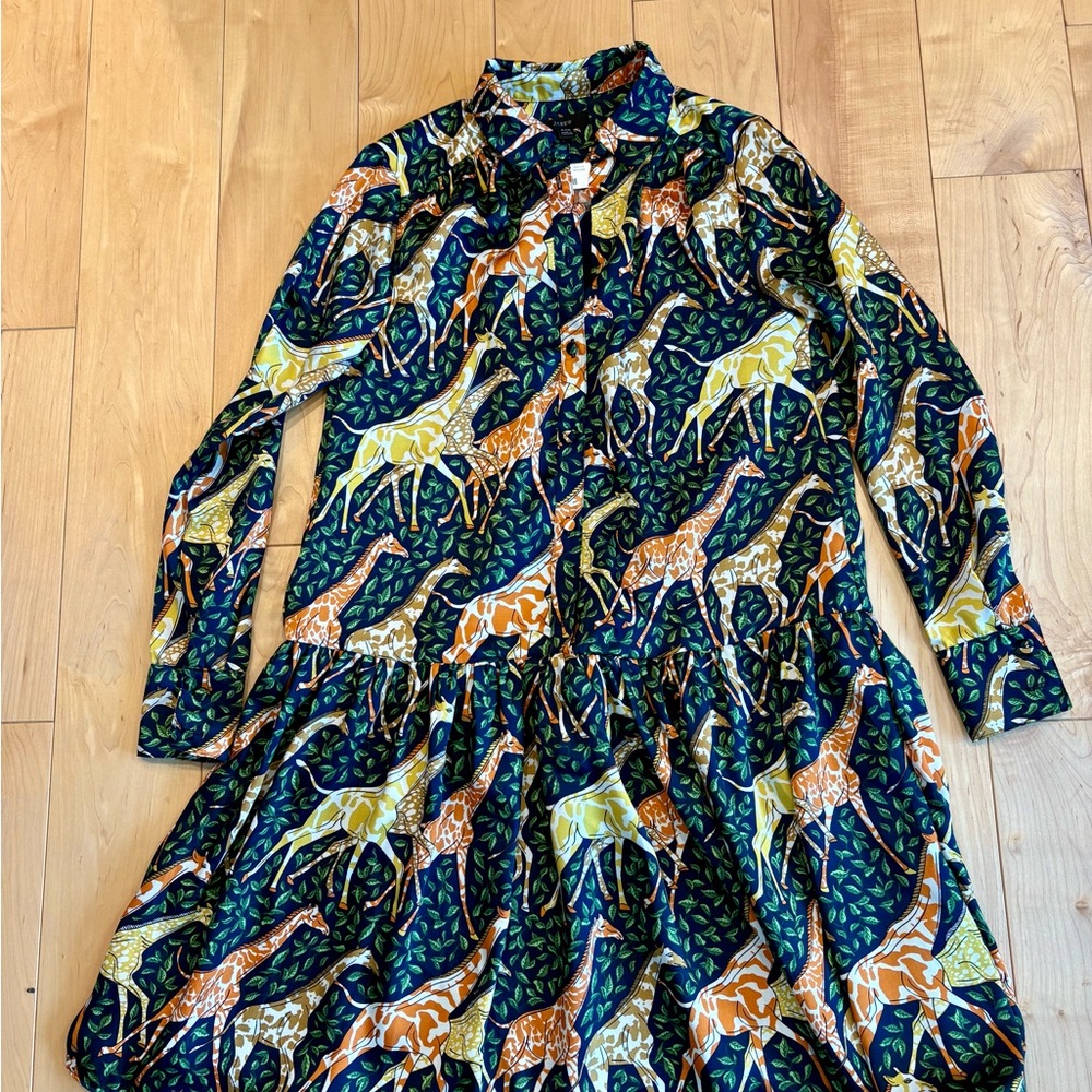 J. Crew Long Sleeve Dress with Giraffe Print